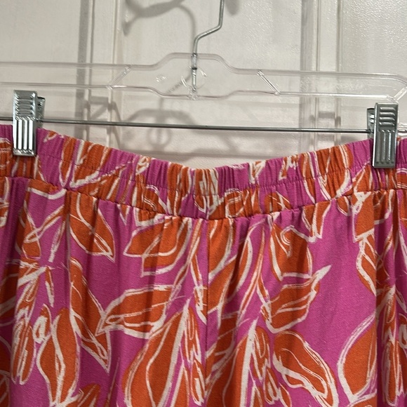Sincerely Jules Linen Blend Tropical Pink Orange Pull On Elastic Waist Pants L - Picture 3 of 8